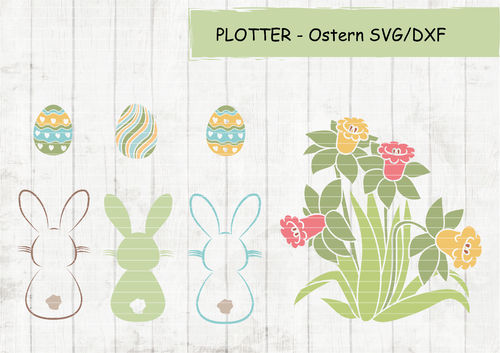 Plottervorlage Datei Osterblumen und Hasen